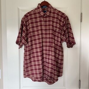 Towncraft Wrinkle Free Men's Large Plaid Button Down Short Sleeve Shirt Collar
